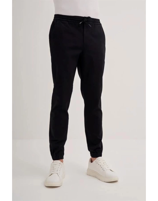 0004 Düğme Kapamalı Beli ve Paçası Lastikli Jogger Erkek Pantolon SİYAH