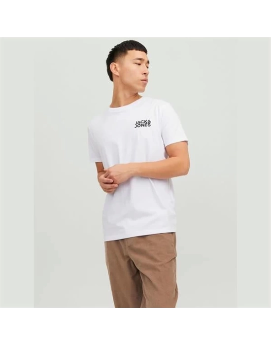 12151955 Bisiklet Yaka Baskılı Erkek T-Shirt Beyaz