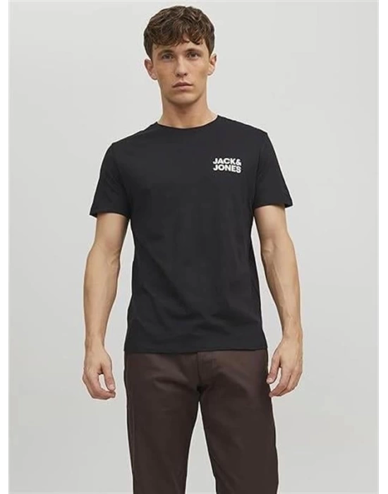 12151955 Bisiklet Yaka Baskılı Erkek T-Shirt Siyah