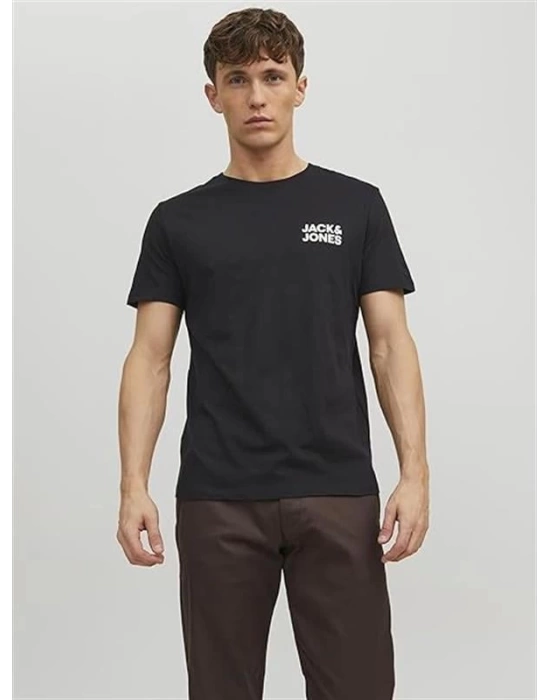 12151955 Bisiklet Yaka Baskılı Erkek T-Shirt Siyah