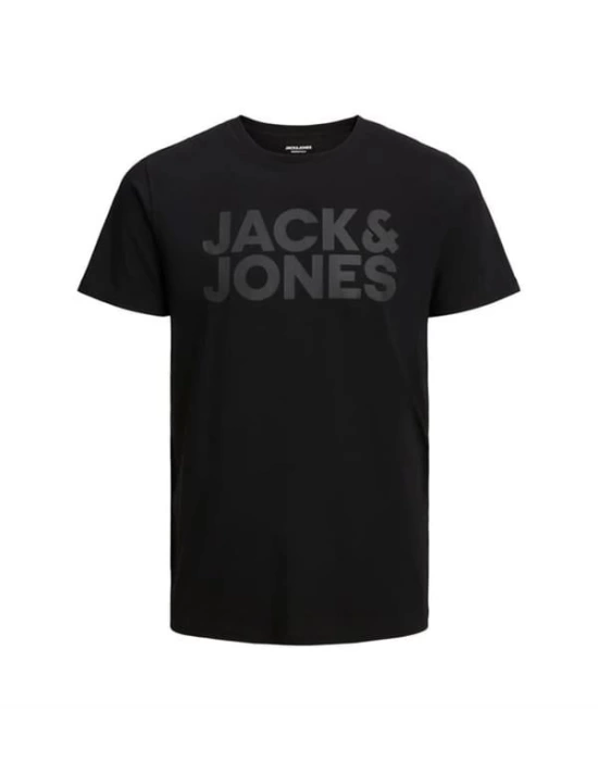 12151955 Bisiklet Yaka Baskılı Erkek T-Shirt Siyah-Siyah