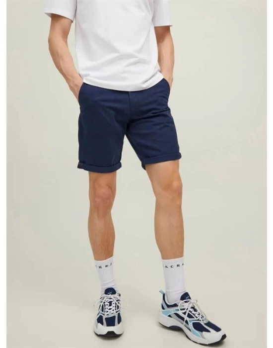 12165604 %100 Pamuk Likralı Regular Fit Erkek Chino Short Lacivert