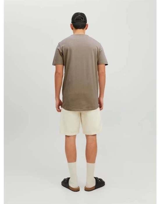 12182498 Yırtık Yaka  Oval Kesim Erkek Tshirt Bej