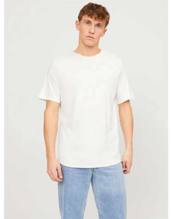 12182498 Yırtık Yaka  Oval Kesim Erkek Tshirt Beyaz
