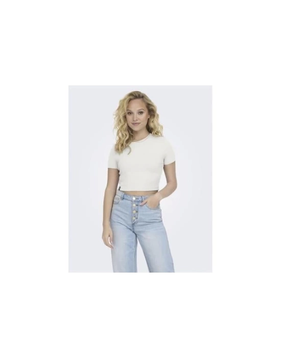 15311891 Likralı Fitilli Crop Kadın T-Shirt Beyaz