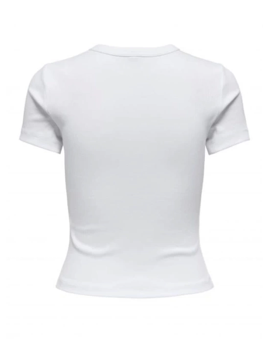 15339774 Likralı Fitilli Slim Fit Kadın T-Shirt Beyaz