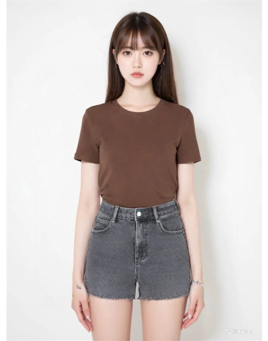 15339774 Likralı Fitilli Slim Fit Kadın T-Shirt Kahve