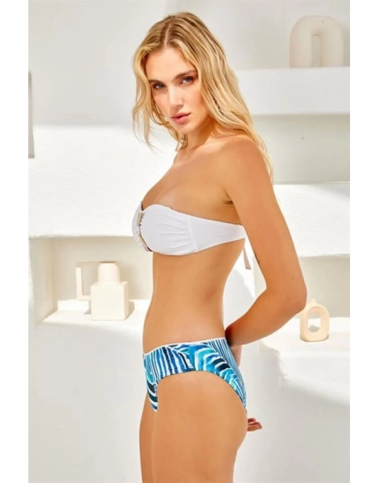 254217 Biye Detaylı Soft Straplez Bikini Takımı Mavi