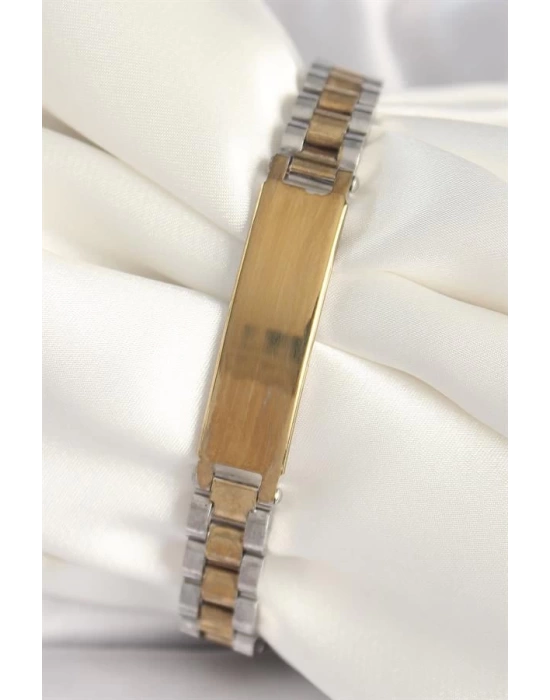 316L Çelik Gold Gümüş Renk Zincir Künye Model Erkek Bileklik