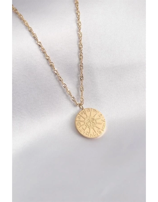 316L Çelik Gold Renk Burçlar İşleme Kadın Kolye