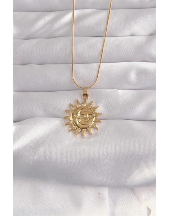 316L Çelik Gold Renk Güneş Figür Vintage Kolye