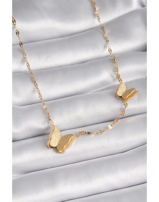 316L Çelik Gold Renk Simli Kelebek Model Kadın Kolye