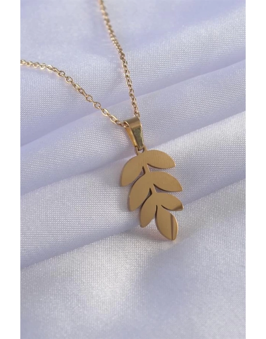 316L Çelik Gold Renk Yaprak Model Kadın Kolye