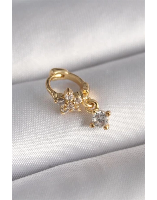 316L Çelik Gold Renk Zirkon Taşlı Çiçek Model Sallantı Detay Tragus Piercing