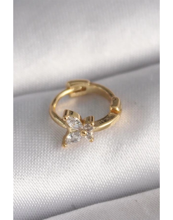 316L Çelik Gold Renk Zirkon Taşlı Kelebek Model Tragus Piercing