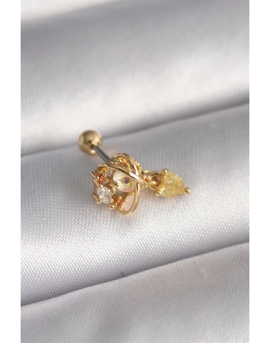 316L Çelik Gold Renk Zirkon Taşlı Sallantı Kalp Detay Tragus Piercing