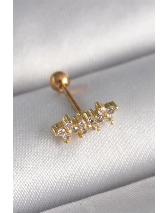 316L Çelik Gold Renk Zirkon Taşlı Yonca Tragus Piercing