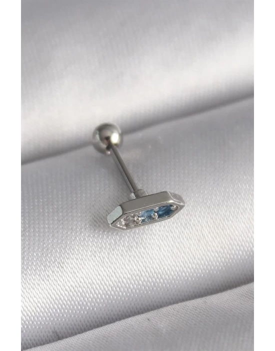 316L Çelik Gümüş Renk Mavi Zirkon Taşlı Tragus Piercing