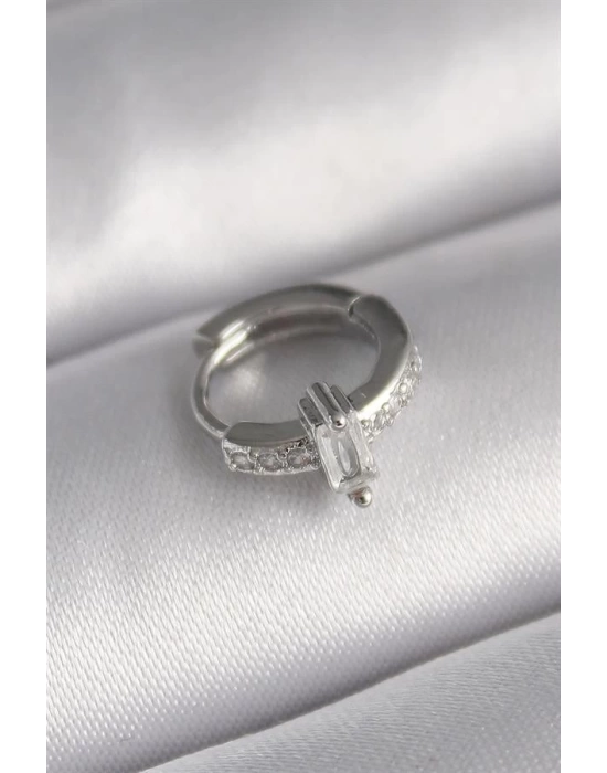 316L Çelik Gümüş Renk Zirkon Taşlı Tragus Piercing