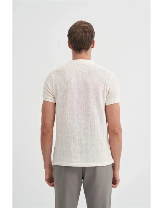 4012 Örgü Polo Yaka Erkek TShirt Ekru
