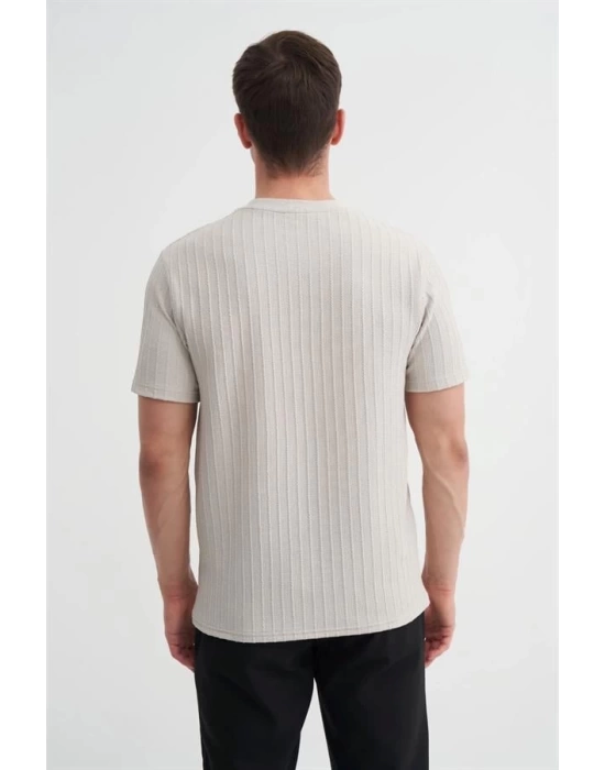 4051 Bisiklet Yaka Desenli Erkek T-Shirt GRİ