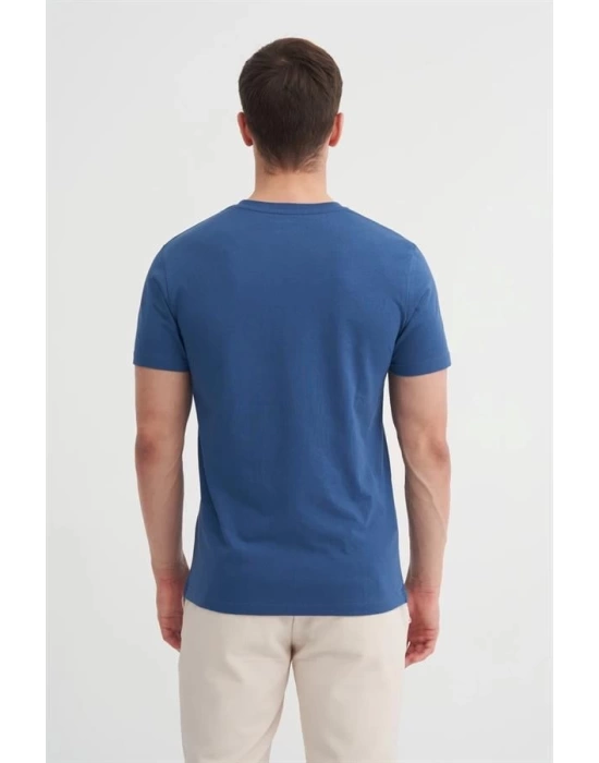 4165 Bisiklet Yaka Baskılı Erkek T-Shirt İNDİGO