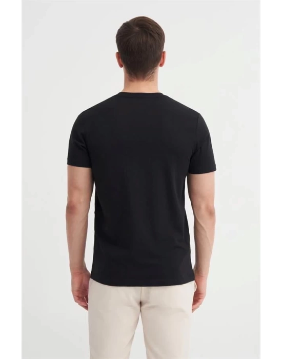 4165 Bisiklet Yaka Baskılı Erkek T-Shirt SİYAH