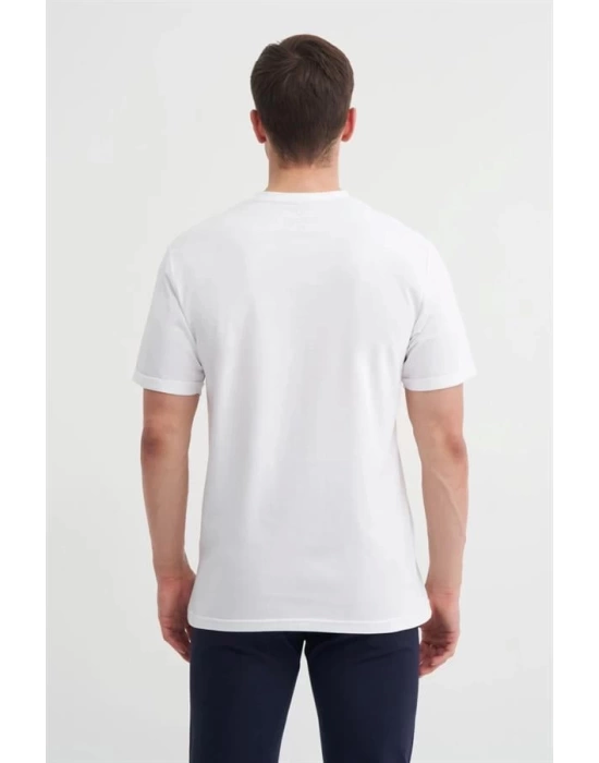 4188 Bisiklet Yaka Baskılı Erkek T-Shirt Beyaz