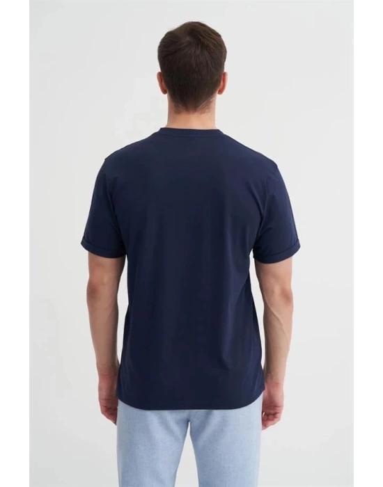 4188 Bisiklet Yaka Baskılı Erkek T-Shirt Lacivert