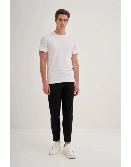 4202 Likralı Basıc Bisiklet Yaka Erkek T-Shirt Beyaz