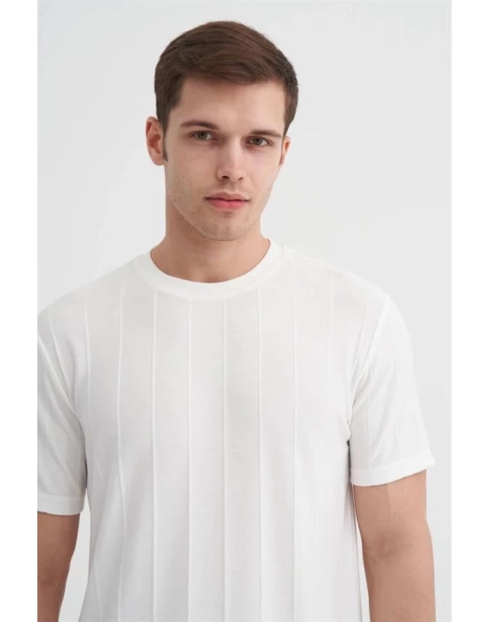 4203 Viskon Kumaş Bisiklet Yaka Regular Fit Erkek T-Shirt BEYAZ