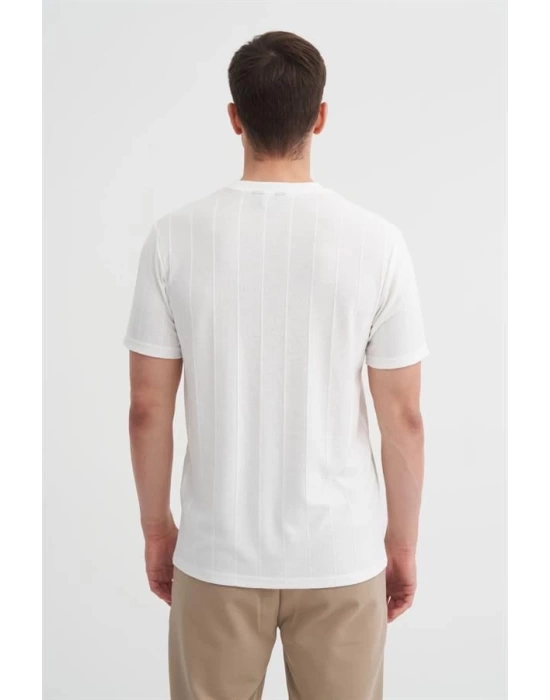 4203 Viskon Kumaş Bisiklet Yaka Regular Fit Erkek T-Shirt BEYAZ