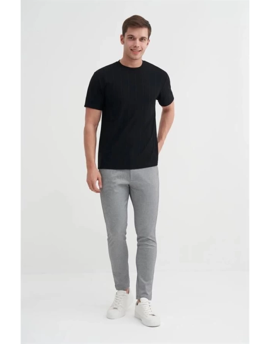 4203 Viskon Kumaş Bisiklet Yaka Regular Fit Erkek T-Shirt SİYAH
