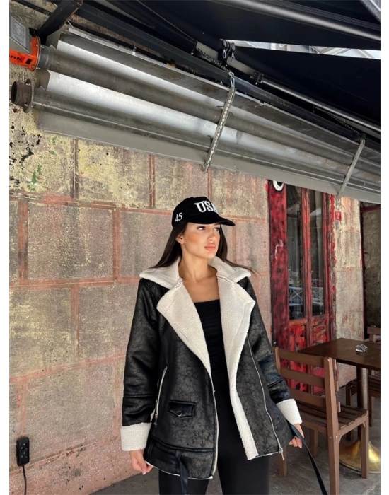 Chanel Deri Süet Kraşlı İçi Peluşlu Kaplama Kaban