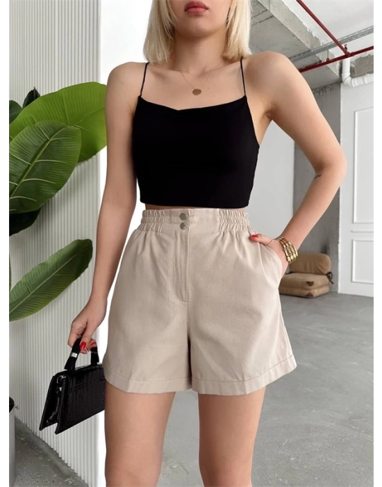Çıtçıtlı gabardin şort