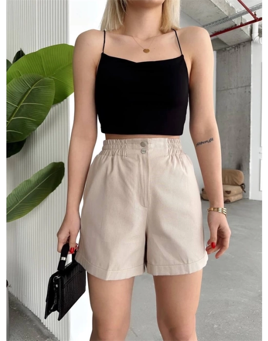Çıtçıtlı gabardin şort