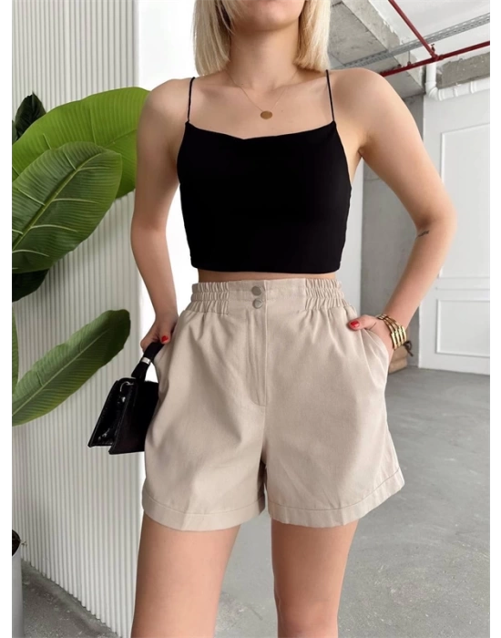 Çıtçıtlı gabardin şort