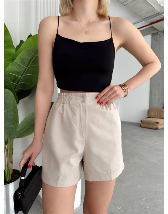 Çıtçıtlı gabardin şort