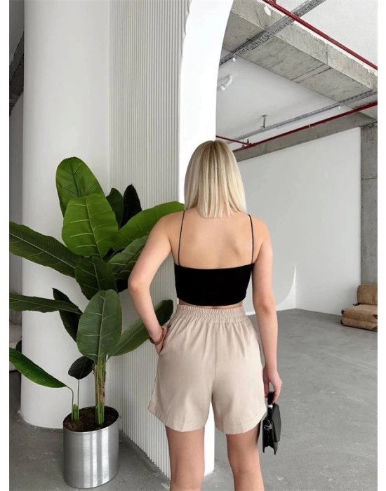 Çıtçıtlı gabardin şort