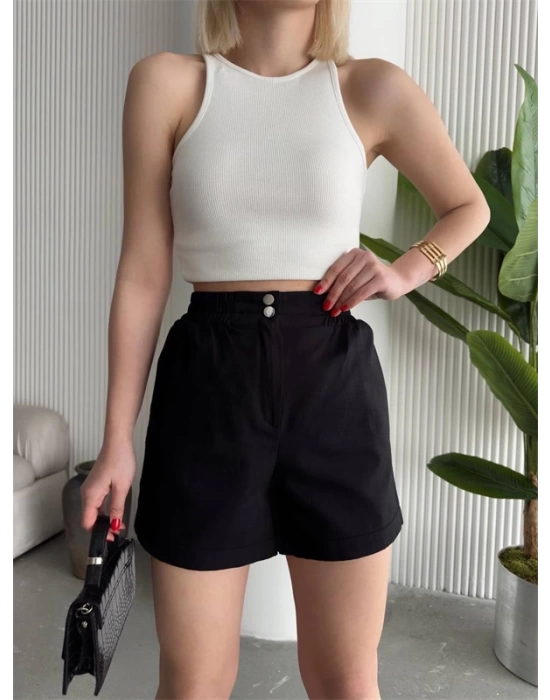 Çıtçıtlı gabardin şort