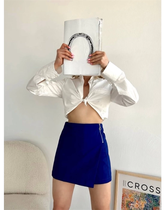 Gabardin fermuarlı şort etek S24906