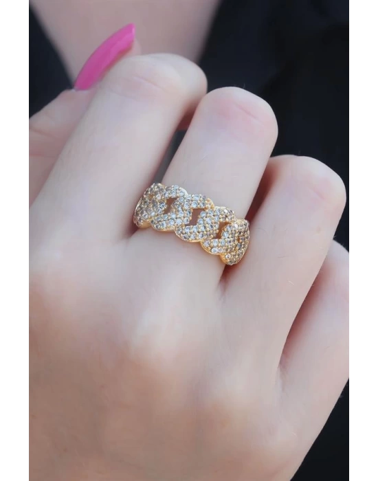 Gold Renk Zirkon Taşlı Zincir Model Kadın Yüzük