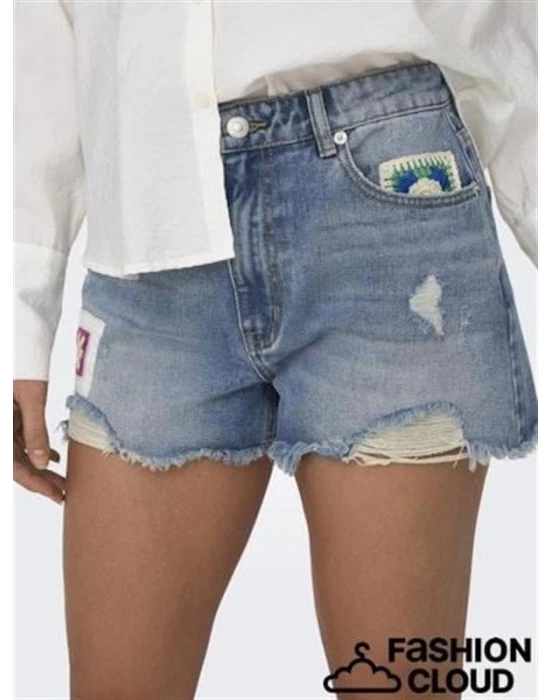 İşlemeli Denim Kadın Şort