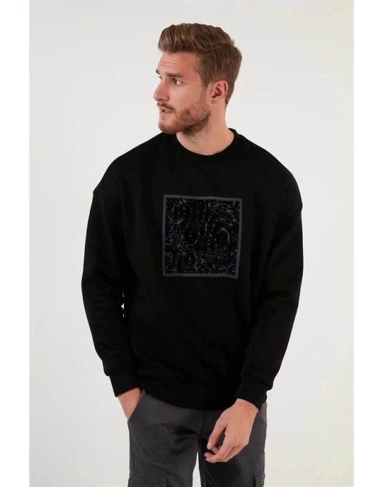 Kabartma Baskılı Oversıze Erkek Sweatshırt