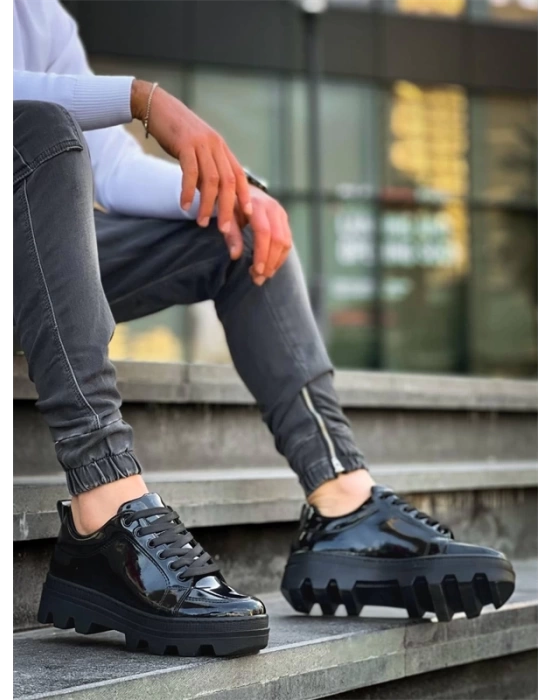 Kb-056 Kuback Siyah Rugan Siyah Yüksek Taban Günlük Spor Ayakkabı