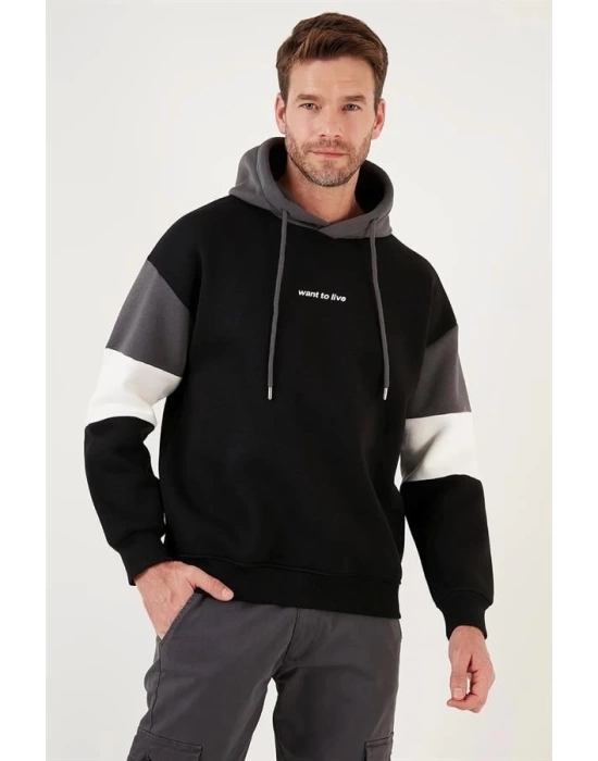 Parçalı Kapşonlu Sweatshirt