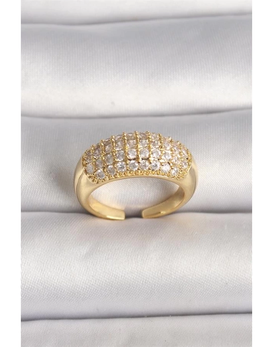 Pirinç Gold Renk Ayarlanabilir Zirkon Taşlı Kadın Yüzük