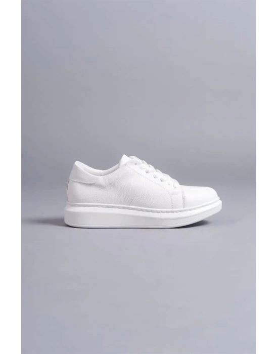SLW151 Boost Bağcıklı Cilt Erkek Günlük Sneaker Ayakkabı BT - Beyaz