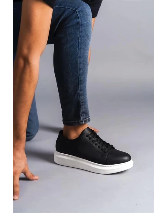 SLW151 Boost Bağcıklı Cilt Erkek Günlük Sneaker Ayakkabı BT - Siyah