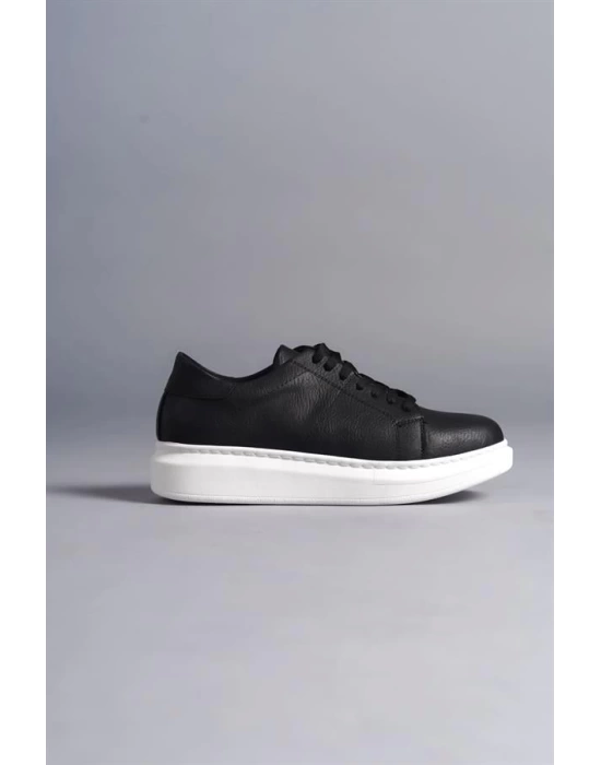 SLW151 Boost Bağcıklı Cilt Erkek Günlük Sneaker Ayakkabı BT - Siyah